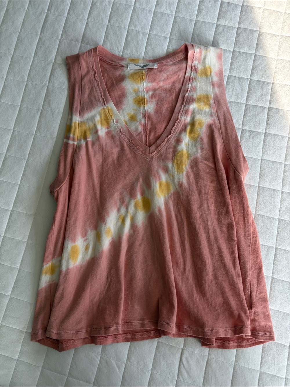 Project Social T Tie-Dye V-Neck Tank Top in Pink and Yellow - Women’s S